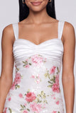 Ivory Floral Bodycon Sequin Ruched Homecoming Dress with Bow