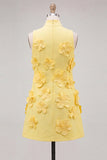 Yellow Round Neck Bodycon Homecoming Dress with 3D Flowers
