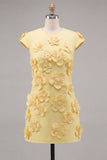 Yellow Round Neck Bodycon Homecoming Dress with 3D Flowers