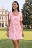 Pink Bodycon Thick Straps Homecoming Dress with 3D Flowers