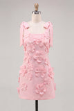 Pink Bodycon Thick Straps Homecoming Dress with 3D Flowers