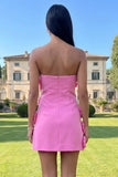Strapless Hot Pink Bodycon Homecoming Dress with 3D Flowers