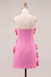Strapless Hot Pink Bodycon Homecoming Dress with 3D Flowers