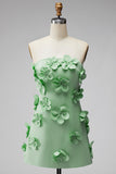 Strapless Green Short Homecoming Dress with 3D Flowers