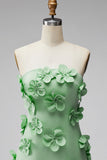 Strapless Green Short Homecoming Dress with 3D Flowers