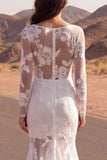 Ivory Mermaid Lace Sheer Long Sleeve Boho Wedding Dress
