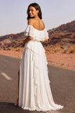 Off The Shoulder Ivory A Line Ruffled Boho Wedding Dress