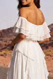 Off The Shoulder Ivory A Line Ruffled Boho Wedding Dress