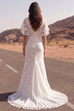 Lace Ivory Mermaid Short Sleeve Boho Wedding Dress
