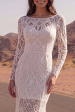 Lace Ivory Mermaid Long Sleeve Sweep Train Boho Wedding Dress