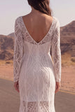 Lace Ivory Mermaid Long Sleeve Sweep Train Boho Wedding Dress