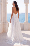 Ivory V-Neck Floral A Line Sweep Train Wedding Dress