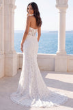 Halter Ivory Mermaid Floral Sweep Train Wedding Dress