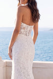 Halter Ivory Mermaid Floral Sweep Train Wedding Dress