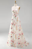 Ivory Floral A Line V Neck Wedding Dress