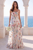 Ivory A Line Square Neck Corset Floral Wedding Dress