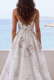 Off the Shoulder Ivory Floral A Line Ruffled Wedding Dress