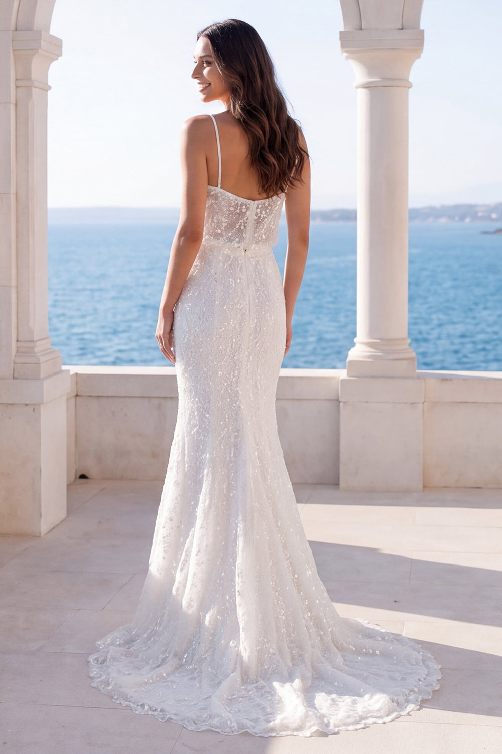 spaghetti strap wedding dress mermaid Long Mermaid Spaghetti Strap Sweetheart Lace Backless Wedding Dresses