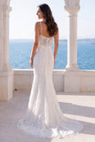 Ivory Sequin Pearls Mermaid Spaghetti Straps Wedding Dress