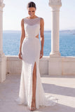 Ivory Lace Mermaid Cut Out Wedding Dress with Slit