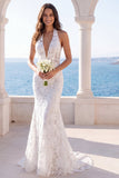 Ivory Mermaid Halter Embroidered Wedding Dress