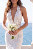 Ivory Mermaid Halter Embroidered Wedding Dress