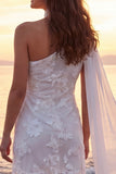 Short Ivory One Shoulder Floral Wedding Dress with Sash
