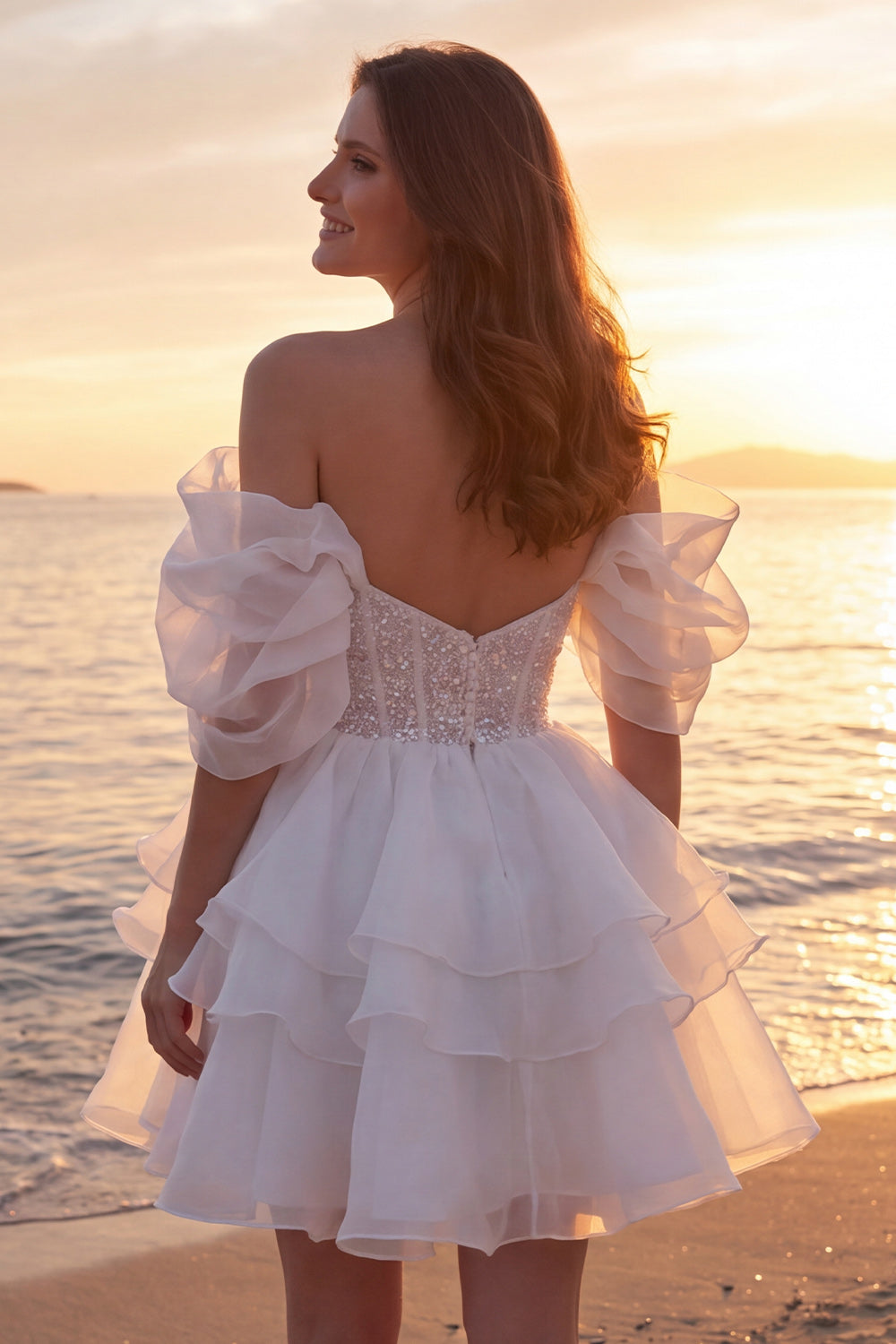 short sparkly wedding dress Andrea & Leo WL020 Floral Bridal 8 / White Embrace the glitter and glamour on your special day with our Silver Sequin Cocktail Bridal Dress ZAPAKA Women Short Sparkly Wedding