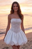 Sparkly Ivory Corset Strapless A Line Short Wedding Dress with Sequins