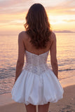 Sparkly Ivory Corset Strapless A Line Short Wedding Dress with Sequins