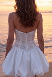 Sparkly Ivory Corset Strapless A Line Short Wedding Dress with Sequins