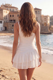 Ruffled One Shoulder Short Ivory Ruched Graduation Dress with 3D Flowers