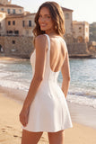 Square Neck Ivory Corset A Line Short Graduation Dress