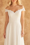 Off The Shoulder Ivory Lace A Line Chiffon Wedding Dress