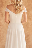 Off The Shoulder Ivory Lace A Line Chiffon Wedding Dress