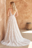 Lace Ivory Spaghetti Straps A Line Sweep Train Wedding Dress