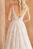 Lace Ivory Spaghetti Straps A Line Sweep Train Wedding Dress