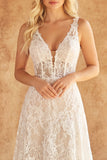 Lace Ivory V-Neck Corset A Line Wedding Dress