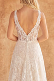 Lace Ivory V-Neck Corset A Line Wedding Dress