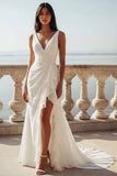 Ivory V-Neck Mermaid Ruffled Ruched Wedding Dress