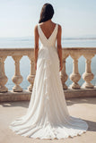 Ivory V-Neck Mermaid Ruffled Ruched Wedding Dress