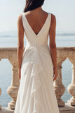 Ivory V-Neck Mermaid Ruffled Ruched Wedding Dress