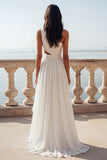 One Shoulder Cut Out Ivory A Line Ruffled Chiffon Wedding Dress