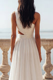 One Shoulder Cut Out Ivory A Line Ruffled Chiffon Wedding Dress