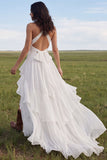 Halter Ivory A Line Chiffon Boho Wedding Dress