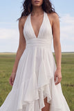 Halter Ivory A Line Chiffon Boho Wedding Dress