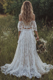 Lace Off The Shoulder Ivory Corset Boho Wedding Dress