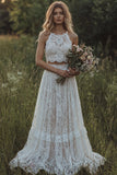 Lace Ivory Ruffled A Line 2-piece Boho Wedding Dress