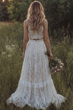 Lace Ivory Ruffled A Line 2-piece Boho Wedding Dress