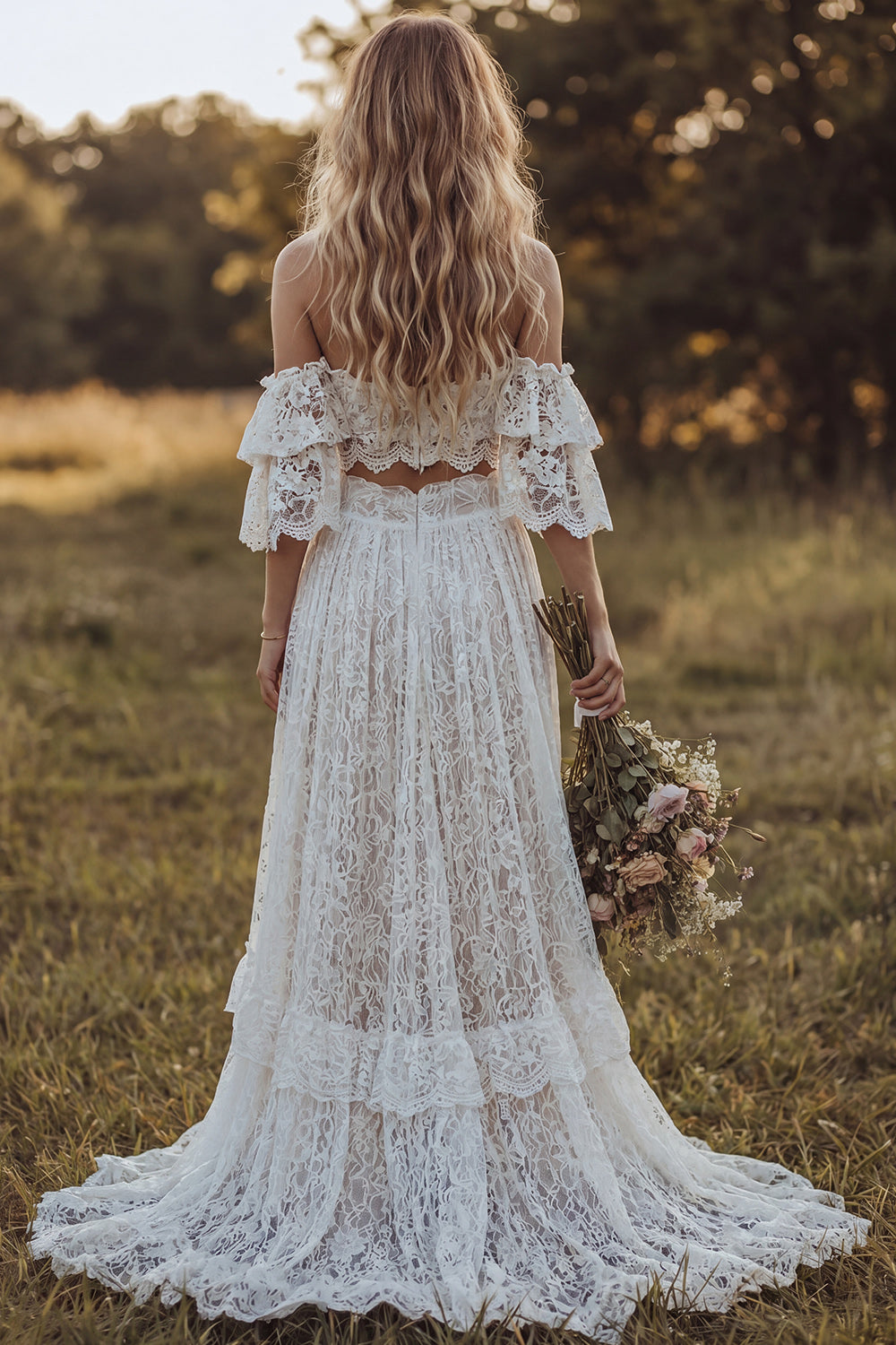 ivory lace off the shoulder dress Ivory Lace Off The Shoulder Backless Split Wedding Dress WD511 US6 / White